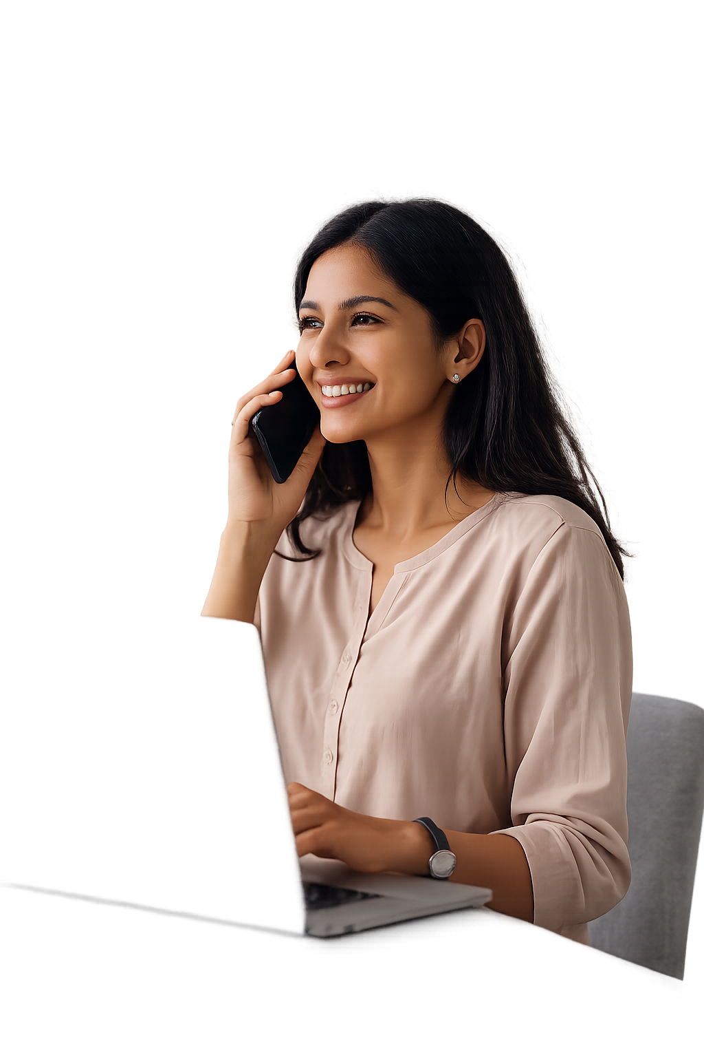 Professional using AI-powered voice workflow on a call